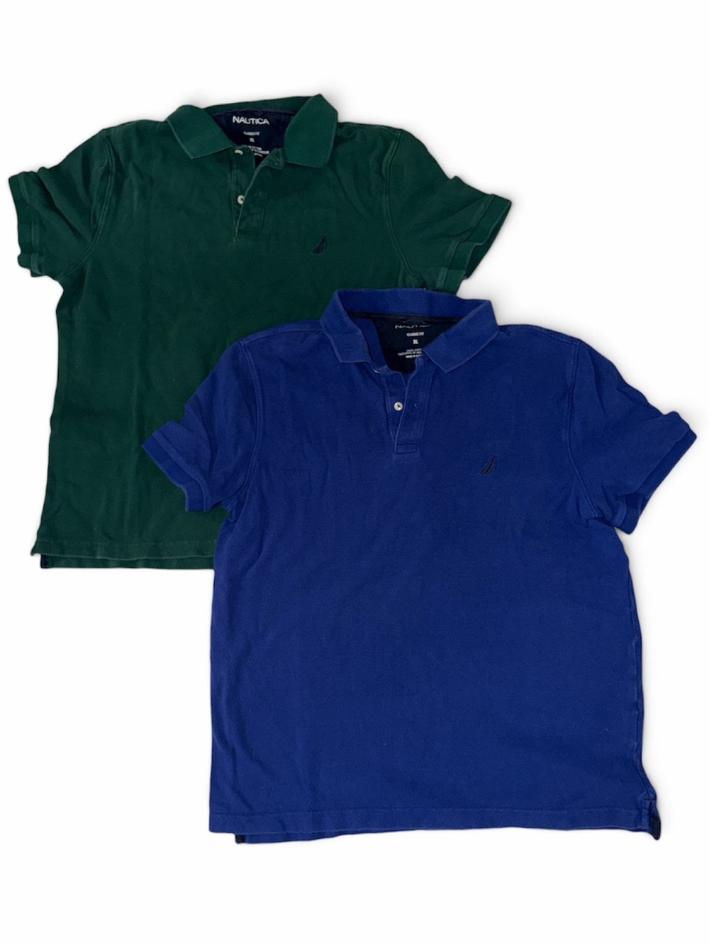 Nautica Classic Fit Deck Polo Bundle Navy Blue & Green XL Set of 2